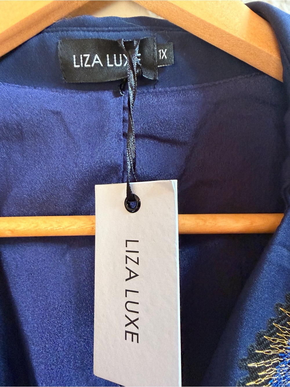 NWT Liza Luxe navy fit & flare dress peacock detail - Picture 6 of 8
